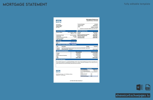 Malta ECCM Bank Hypothekenabrechnung Word- und PDF-Beispielvorschau
